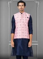 Jacquard Silk Baby Pink Festival Wear Embroidery Work Readymade Men's Waistcoat